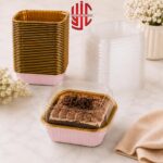 Baby Pink Foil Square Cupcake Liners With Lid 10 Pieces Pack