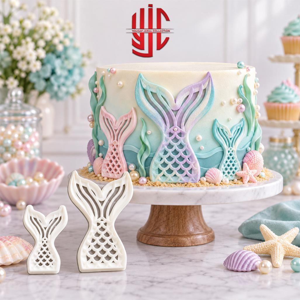 yjc-PLCT-034-1 Plastic Mermaid Tale Shape 2 Fondant Cutters - Image 1