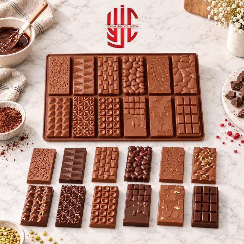 yjc-PLMO-225-1 12 Designs Mini Chocolate Bar Silicon Mold - Image 1