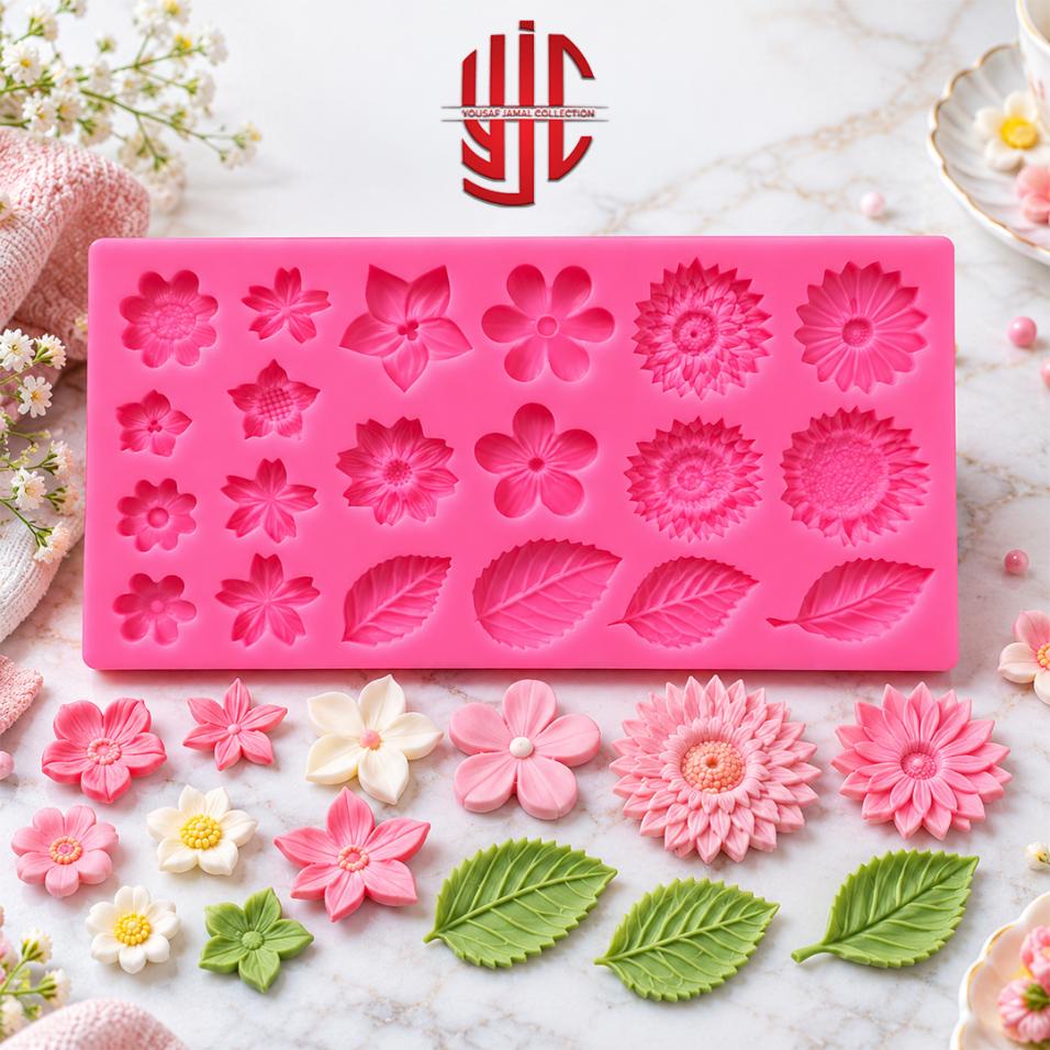 yjc-PLMO-241-1 Silicon Flowers Leaves Mold 20 Cavity - Image 1